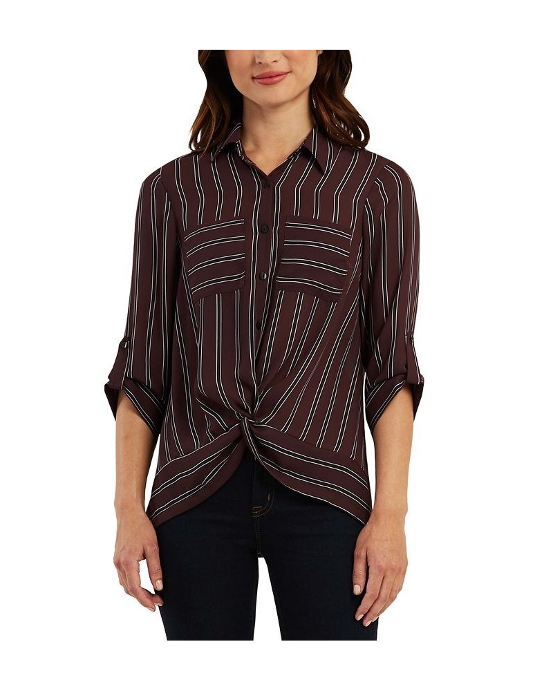 Juniors' Printed Twist-Hem Top Cranberry Stripe $12.25 Tops