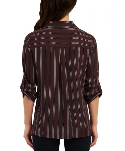 Juniors' Printed Twist-Hem Top Cranberry Stripe $12.25 Tops