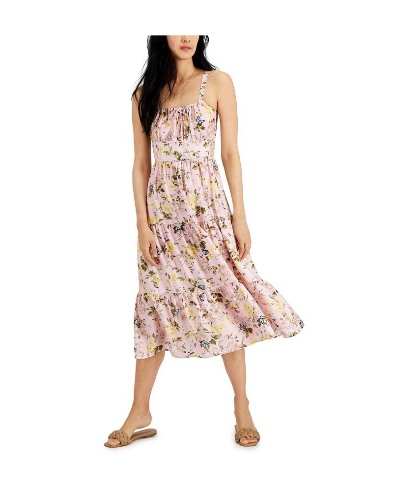 Printed Tiered Midi Dress Pink Carnation Combo $36.89 Dresses