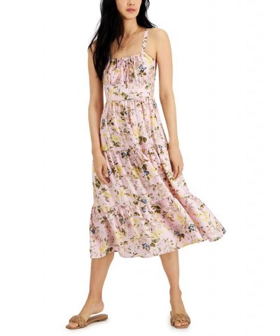 Printed Tiered Midi Dress Pink Carnation Combo $36.89 Dresses