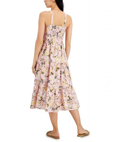 Printed Tiered Midi Dress Pink Carnation Combo $36.89 Dresses