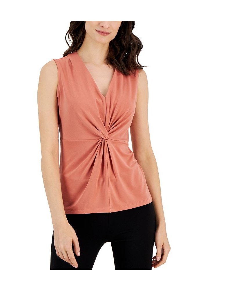 Women's Twist-Front Sleeveless Top Brown $16.96 Tops