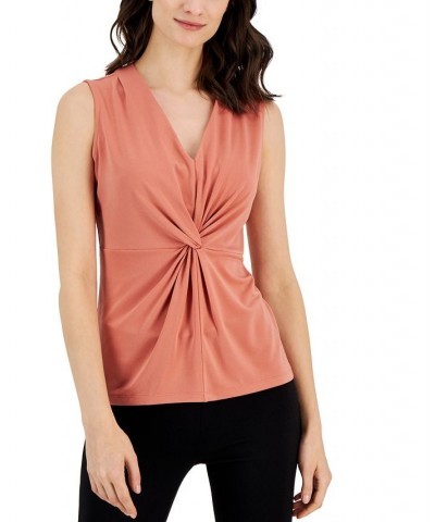 Women's Twist-Front Sleeveless Top Brown $16.96 Tops