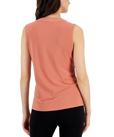 Women's Twist-Front Sleeveless Top Brown $16.96 Tops