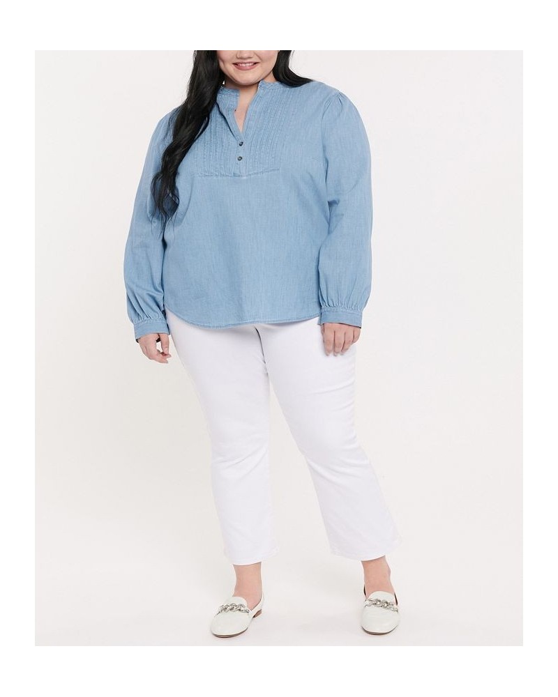 Plus Size Denim Shirt with Pleated Front Light Stone $37.92 Tops