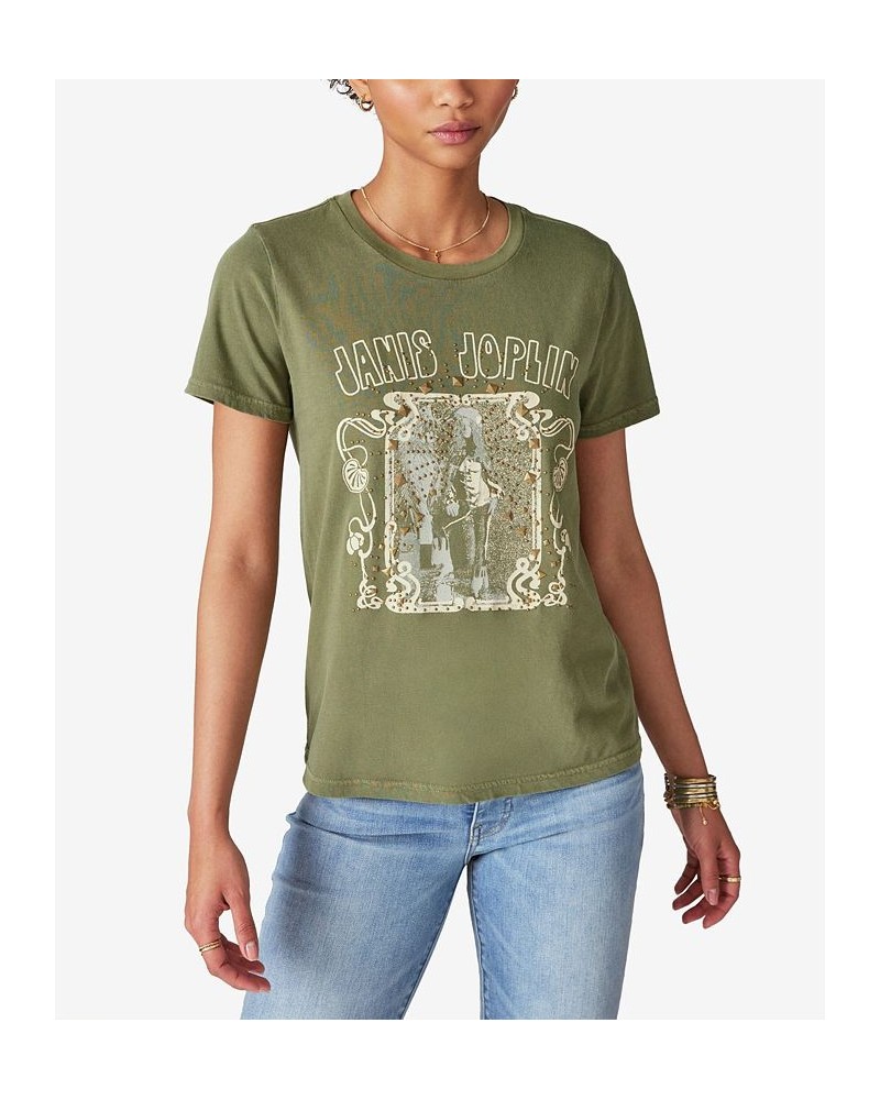 Cotton Janis Joplin Graphic Crewneck T-Shirt Winter Moss $19.81 Tops