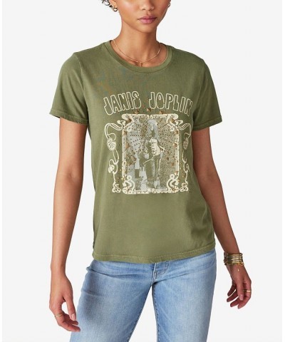 Cotton Janis Joplin Graphic Crewneck T-Shirt Winter Moss $19.81 Tops