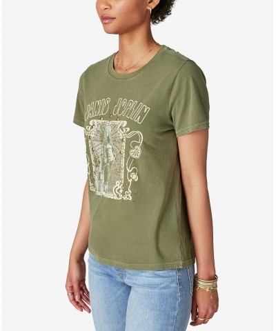 Cotton Janis Joplin Graphic Crewneck T-Shirt Winter Moss $19.81 Tops