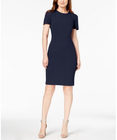 Petite Short-Sleeve Sheath Dress Blue $44.99 Dresses