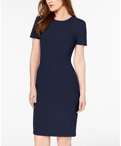 Petite Short-Sleeve Sheath Dress Blue $44.99 Dresses