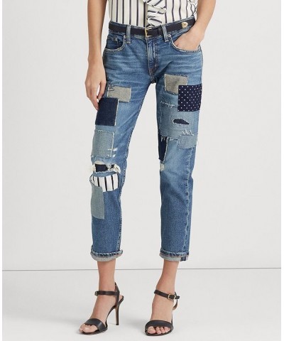 Women's Patchwork Relaxed Tapered Ankle Jeans Tinted Sapphire Wash $92.25 Jeans