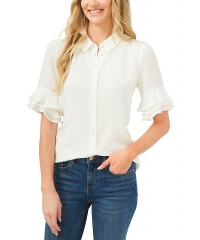 Ruffle-Sleeve Shirt White $33.18 Tops