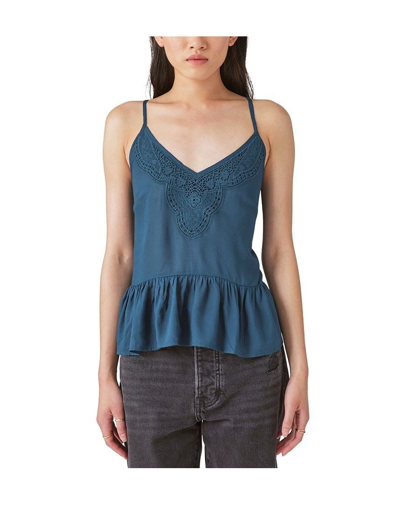 Embroidered Babydoll Camisole Blue $16.30 Tops