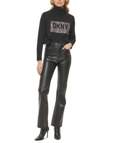 Women's Boreum Faux-Leather Flare Pants Black $52.47 Pants