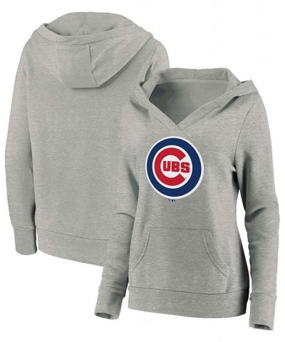 Plus Size Heathered Gray Chicago Cubs Official Logo Crossover V-Neck Pullover Hoodie Heather Gray $32.00 Sweatshirts