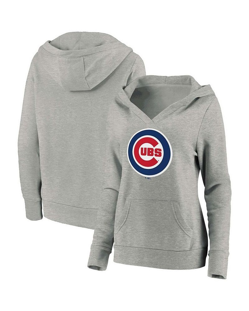 Plus Size Heathered Gray Chicago Cubs Official Logo Crossover V-Neck Pullover Hoodie Heather Gray $32.00 Sweatshirts