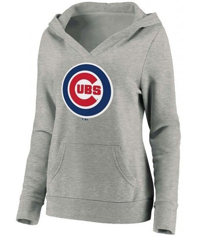 Plus Size Heathered Gray Chicago Cubs Official Logo Crossover V-Neck Pullover Hoodie Heather Gray $32.00 Sweatshirts