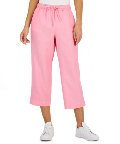 Women's Linen Capri Tie-Waist Pants Pink $20.03 Pants