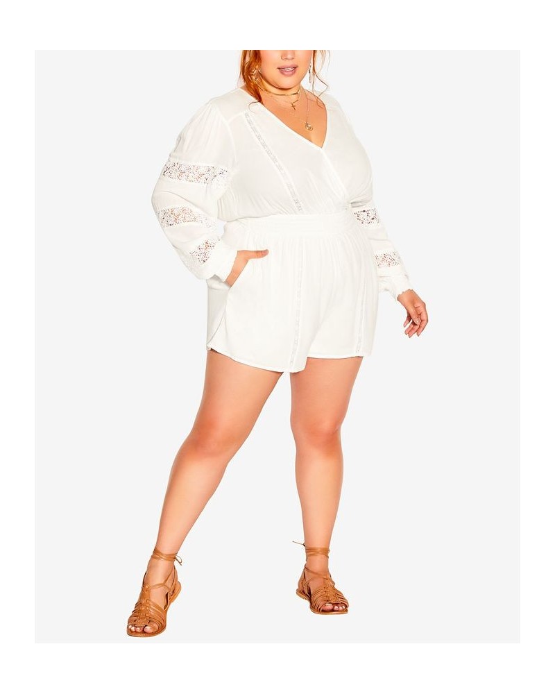 Trendy Plus Size Spirit V Wrap Romper Ivory $45.12 Shorts