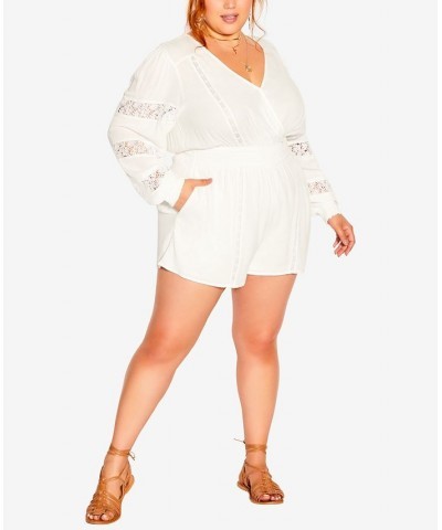 Trendy Plus Size Spirit V Wrap Romper Ivory $45.12 Shorts