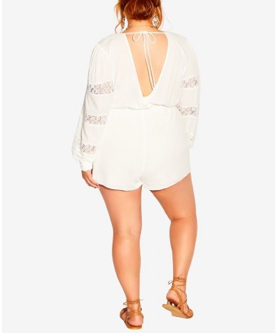 Trendy Plus Size Spirit V Wrap Romper Ivory $45.12 Shorts