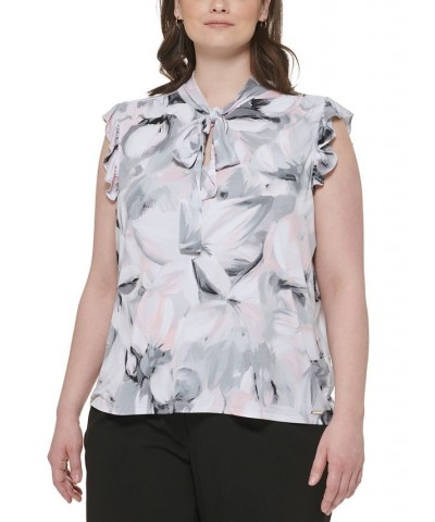 Plus Size Ruffled Tie-Neck Sleeveless Top Tin Multi $41.08 Tops