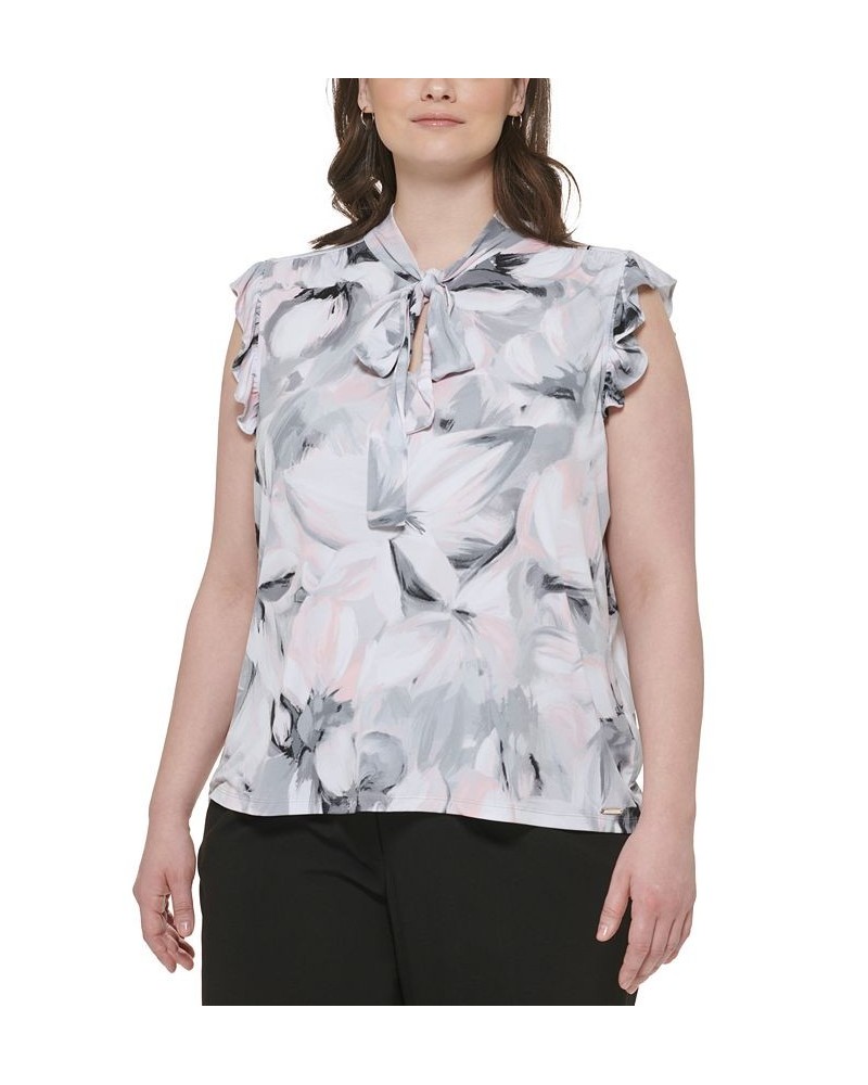 Plus Size Ruffled Tie-Neck Sleeveless Top Tin Multi $41.08 Tops