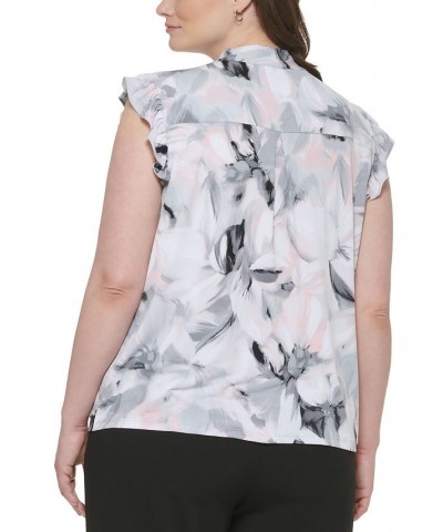 Plus Size Ruffled Tie-Neck Sleeveless Top Tin Multi $41.08 Tops