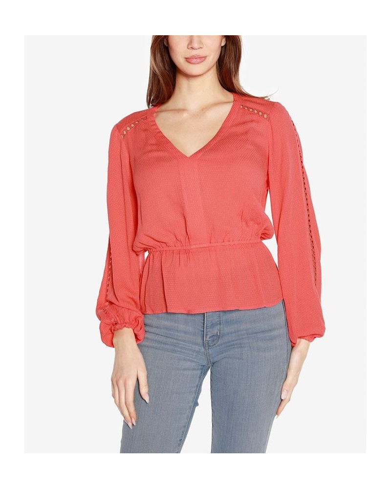 Black Label Women's Long Sleeve V-Neck Peplum Top Pink $38.00 Tops