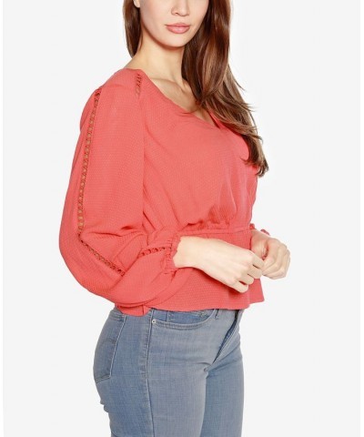 Black Label Women's Long Sleeve V-Neck Peplum Top Pink $38.00 Tops