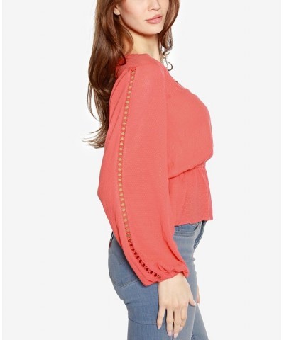 Black Label Women's Long Sleeve V-Neck Peplum Top Pink $38.00 Tops