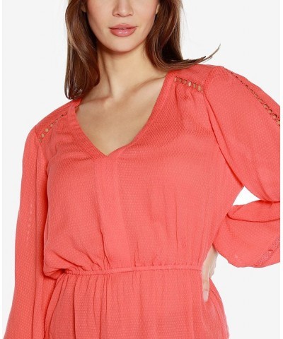 Black Label Women's Long Sleeve V-Neck Peplum Top Pink $38.00 Tops