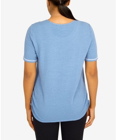 Petite Peace of Mind Crew Neck Top Sky Blue $19.53 Tops