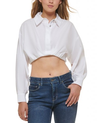 Women's Cotton Button-Front Cropped Shirt White $40.94 Tops