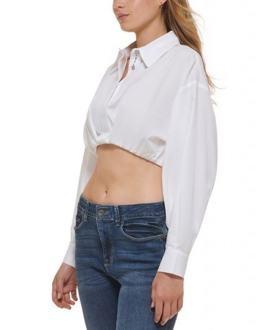 Women's Cotton Button-Front Cropped Shirt White $40.94 Tops