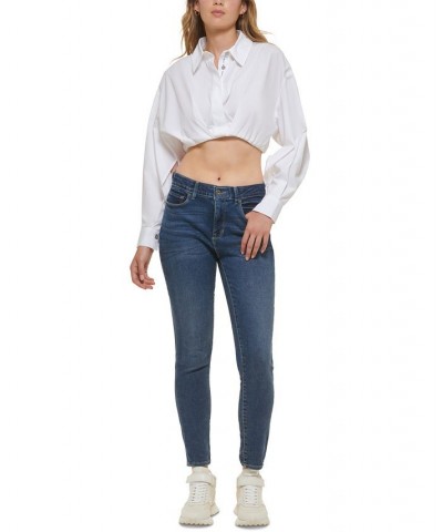 Women's Cotton Button-Front Cropped Shirt White $40.94 Tops