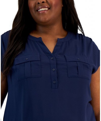 Plus Size Woven-Front V-Neck Top Deep Black $19.24 Tops