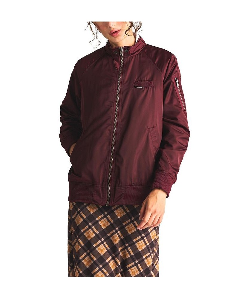 Women's Washed Satin Boyfriend Jacket Red $41.04 Jackets