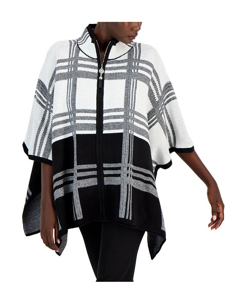 Petite Plaid Mock-Neck Zippered Poncho Ivory/black $33.80 Sweaters