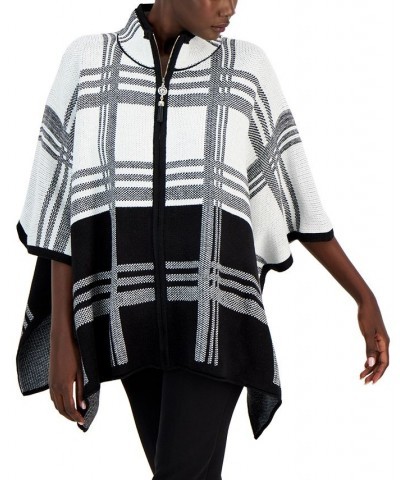 Petite Plaid Mock-Neck Zippered Poncho Ivory/black $33.80 Sweaters