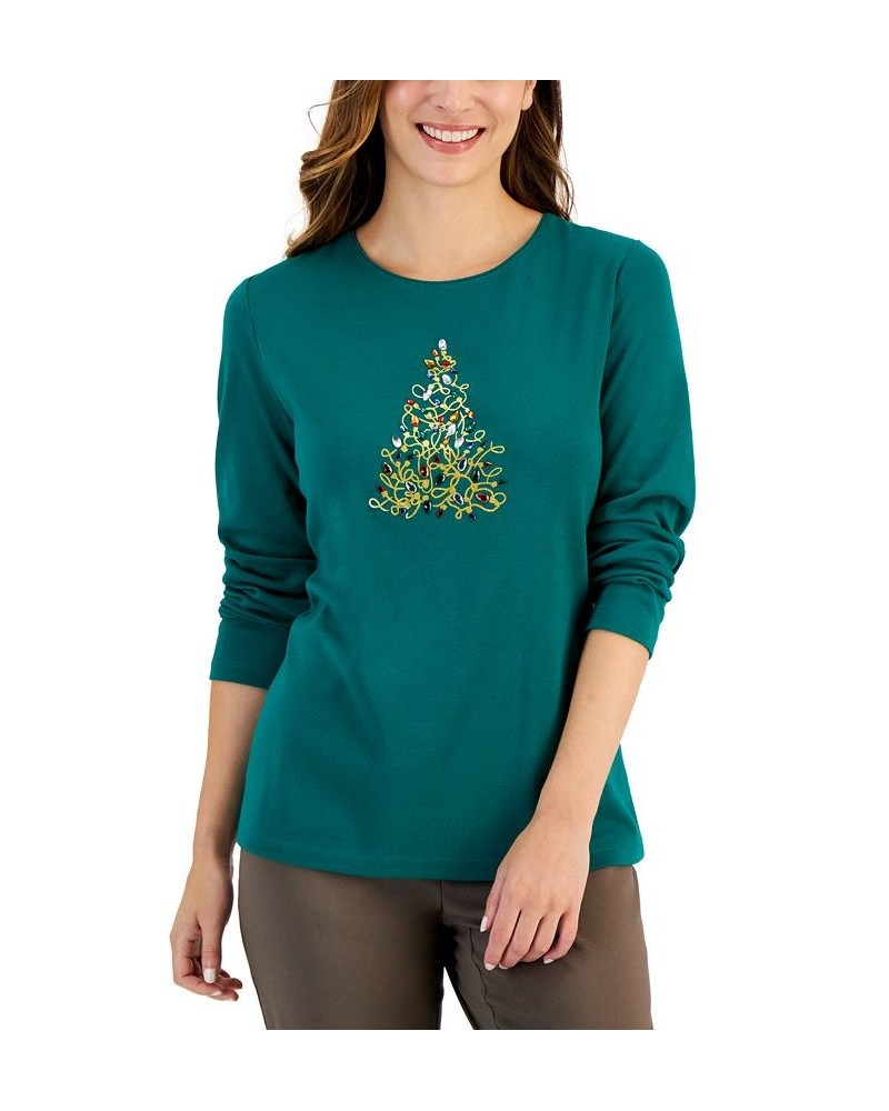 Women's Long-Sleeve Holiday Top Marine Green $10.07 Tops