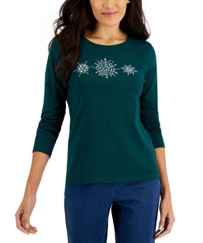 Women's Long-Sleeve Holiday Top Marine Green $10.07 Tops