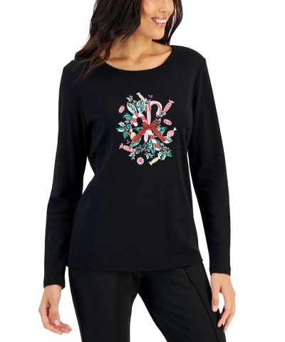 Women's Long-Sleeve Holiday Top Marine Green $10.07 Tops