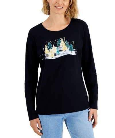 Women's Long-Sleeve Holiday Top Marine Green $10.07 Tops