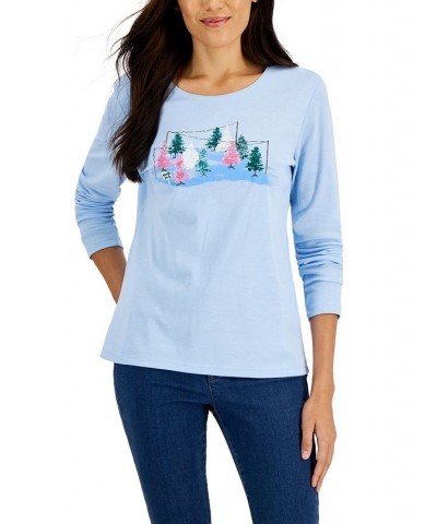 Women's Long-Sleeve Holiday Top Marine Green $10.07 Tops