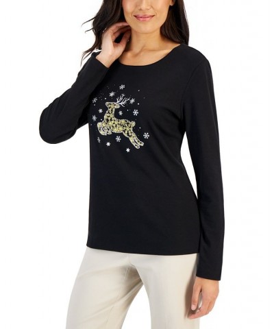 Women's Long-Sleeve Holiday Top Marine Green $10.07 Tops