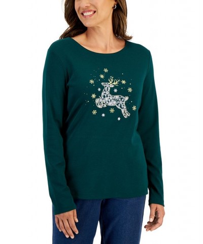 Women's Long-Sleeve Holiday Top Marine Green $10.07 Tops