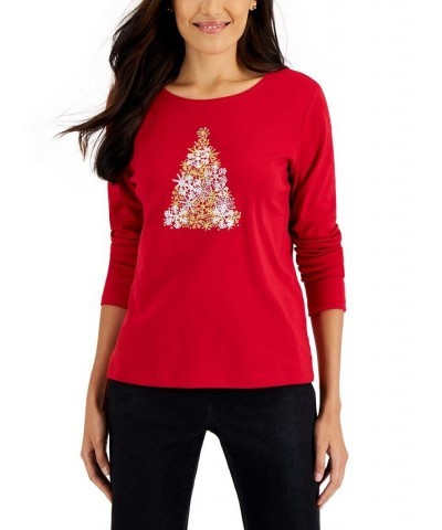 Women's Long-Sleeve Holiday Top Marine Green $10.07 Tops