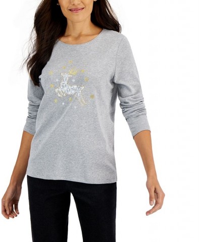 Women's Long-Sleeve Holiday Top Marine Green $10.07 Tops