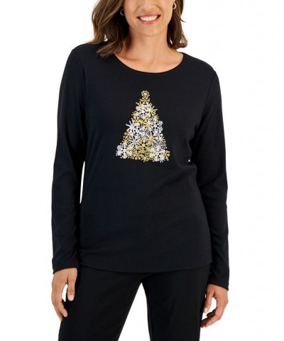 Women's Long-Sleeve Holiday Top Marine Green $10.07 Tops